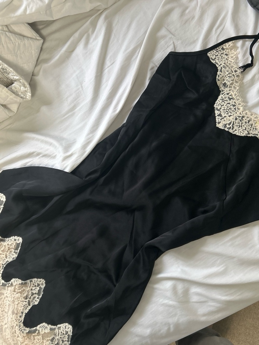 Aritzia Black Slip Dress with Ivory Lace Trim
